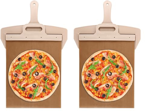 DAJAVE 2 Stück Sliding Pizza Peel 58X30CM Pizzaschieber, Sliding Pizza Shovel mit Griff und Backtuch Antihaft Pizzaschaufel Multifunktion Verschiebbarer Pizzaschieber, Antihaft Pizza Schieber