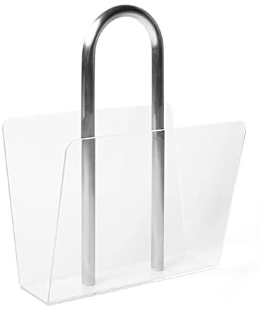 Bodenstehender Zeitungsständer, modernes, tragbares Acryl-Zeitschriften-Bücherregal, Wohnzimmer, dekorativer Desktop-Boden, U-förmiger Zeitungsständer, Ornament, platzsparend (Silber 38 x 24 x 52 cm)