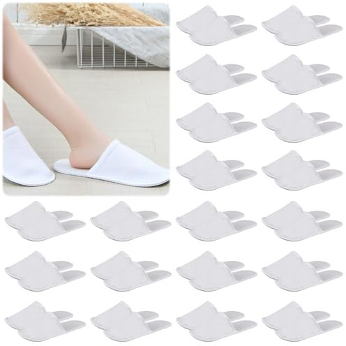 WEGREAT Hotel Hausschuhe Set 20 Paar Gäste Hausschuhe 28 X 11 cm, Frottee Slipper für Beauty Center, Wellness, Ärzte, Hotels, Damen und Herren, Gästehausschuhe Set Unisex Weiß