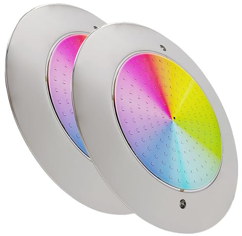 LED ATOMANT Lote de 2 Focos de Piscina LED 12W RGB Impermeable IP68 Sumergible, Ø25cm, Acero Inoxidable, Montaje en Superficie