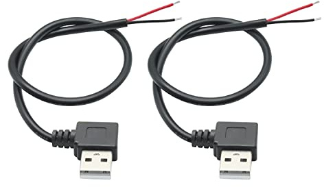 Riertostng USB A männlich 2 Pin Bare Wire 30CM, 90 Grad Stecker Pigtail Open End Power Kabel, für 5V/3A Geräte installiert oder DIY ersetzen Reparatur Kabel