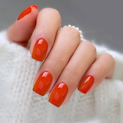 JMEOWIO Nagelfolie Orange Rot Gel Nagelfolien Selbstklebend Nail Sticker Uv Härtend Dekoration Nageldesign Zubehör