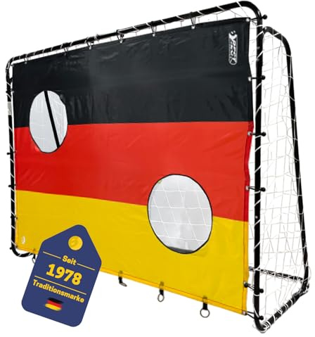 Best Sporting Fußballtor-Set 213 x 152 x 76 cm in Schwarz mit Torwand | Fußballtor mit weißem Netz & verschiedenen Motiven | Für Kinder & Erwachsene | Inkl. Heringe & U-Haken