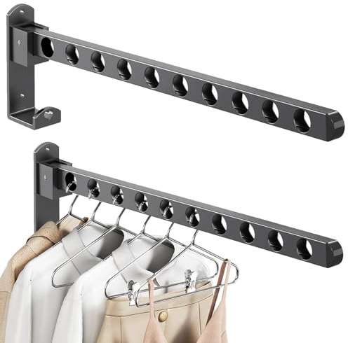 2 piezas ganchos plegables para ropa, barra para ropa de aluminio montaje en pared, ganchos para ropa de pared giratorios 90°, perchero de pared con tornillo de fijación, ganchos de pared plegables