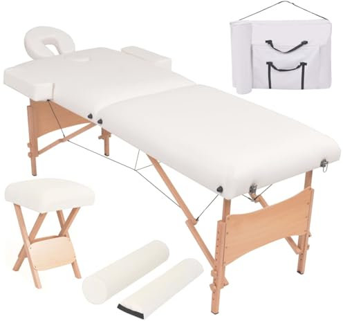 ZEYUAN Massageliege 2-Zonen mit Hocker Klappbar 10 cm Sitz Weiß, Massageliege, Massage Bett, Massage Table, Behandlungsliege, Massage Liegestisch, Therapieliege