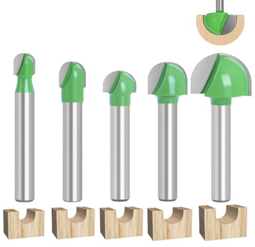 Hugwish frese per legno 6mm 5pcs, Fresa a punta semicircolare 6mm / 8mm /10mm / 12mm / 18mm, set frese per legno per diverse tacche di profondità (6mm)