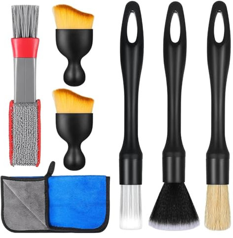 MQWDGJ Car Detailing Brush Set, 7 Pcs Ultra-Soft Detail Cleaning Brush, Car Brush Interior Car Cleaning Brush Dust Removal Brushes Tool for Cleaning Interior Exterior Air Vents of Car