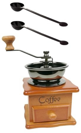 SHOWERORO 1set Macinacaffè Manuale Vintage Con Manovella Macinatura Personalizzabile Per Chicchi Di Caffè Completo Con Macchina e Cucchiaini Design Elegante e Funzionale Per Uso Domestico
