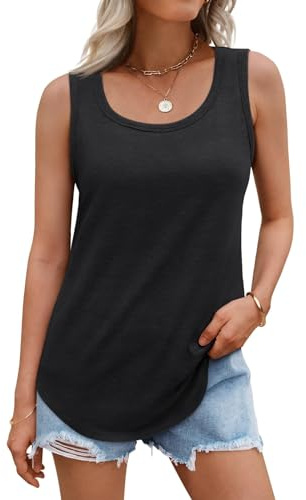DUOEASE Canotta Donna Estiva 2025 Basic Girocollo Canotta a Costine Elegante Canotta Senza Maniche-Nero-L