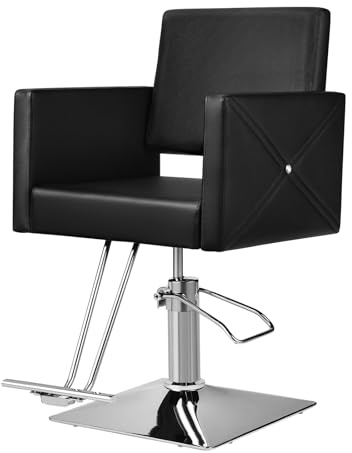 GYMAX Sedia da Salone per Parrucchiere, Sedia da Barbiere, Pompa Idraulica, Rotazione 360°, Attrezzatura per Salone di Bellezza Elegante per Donne Uomini, Portata 150 kg, 79 x 63,5 x 94,5-110 cm, Nero