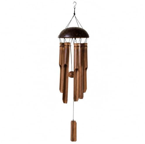Tokoindah Bambus Windspiel 90 cm aus Bali | Handgefertigtes Klangspiel aus Naturbambus & Kokosnuss | Wetterfestes hängendes Windspiel für draußen, Balkon, Terrasse & Garten | Boho Zen Deko