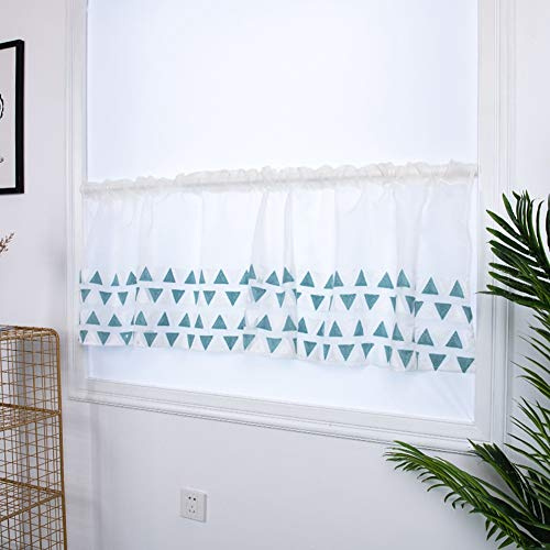 Uadme Cortina corta para armario de cocina, tratamiento de ventana para medias ventanas, diseño bordado, ideal para dormitorio y cafetería, 76,2 x 91,4 cm, color blanco
