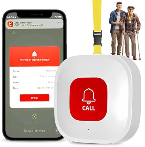 Tuya Wifi Smart Personal Alarms for Elderly, Wireless Panic Button for Emergency, Elderly Alarm Call Button, Supports 2.4GHz Wi-Fi, No Fees, SOS Panic Alarm for Elderly Caregivers