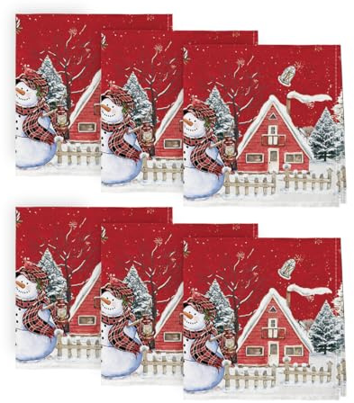 Artoid Mode Set di 6 tovaglioli di stoffa per la casa, motivo: pupazzo di neve, per Natale, 45 x 45 cm, per la cucina, per la cena, per il caffè, per le celebrazioni