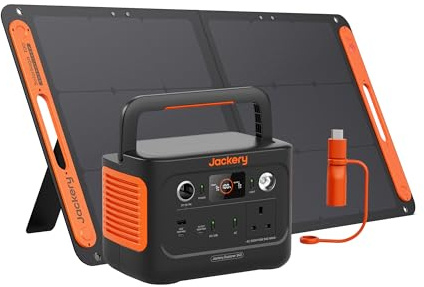 Jackery Solar Generator 240 V2 with 100W Air Solar Panel & USB-C Adapter | 256Wh LiFePO4 Battery, 300W Output, 1Hr Fast Charging, Compact Power Station for RVing, Camping, Fishing, Outdoor Backup
