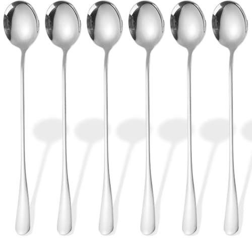 Set de 6 Cuillère à Glace et Latte Macchiato en Acier Inoxydable, Cuillère Longue Idéale pour Café, Desserts et thé Glacé, Passe au Lave-vaisselle