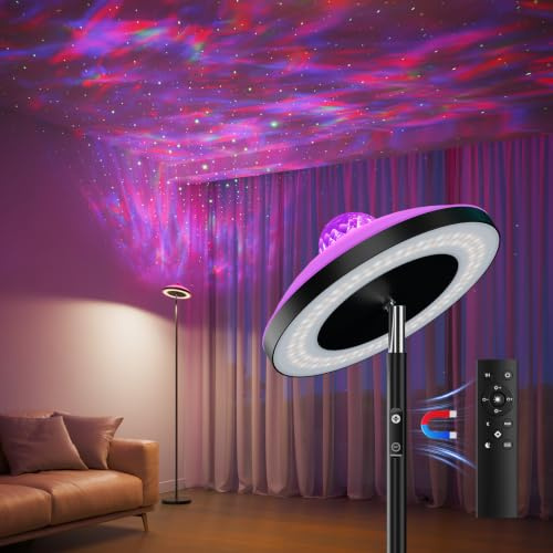 DUSKTEC Floor Lamp with RGB Star Projector, 15W 1400LM Dimmable 4 Color Temperatures LED Standing Lamp with Remote, Modern Tall Corner Lamp for Living Room, Bedroom, Office (Black)