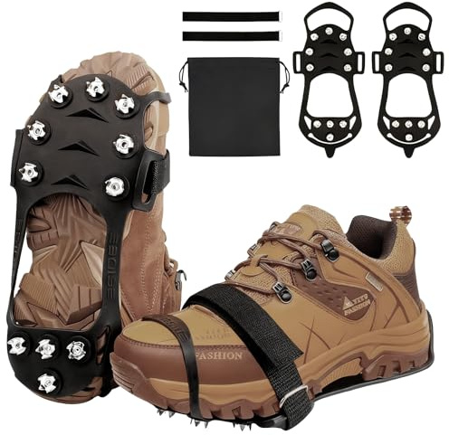Tronisky Spikes für Schuhe Winter, Anti Rutsch Schuhspikes mit 11 Edelstahl Zähne Spikes, Grödel Steigeisen für Bergschuhe, Spikes Schuhe Schuhkrallen für Wandern Trekking Schnee EIS Winter Outdoor