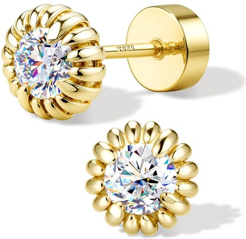 SLLAISS Moissanita Pendientes Plata de Ley 925 Mujer Piercing Oreja Baño Hipoalergenico Oro 14K Pendiente Pequeño Piercing Tragus Helix Cartílago Conch Moissanita D VVS1