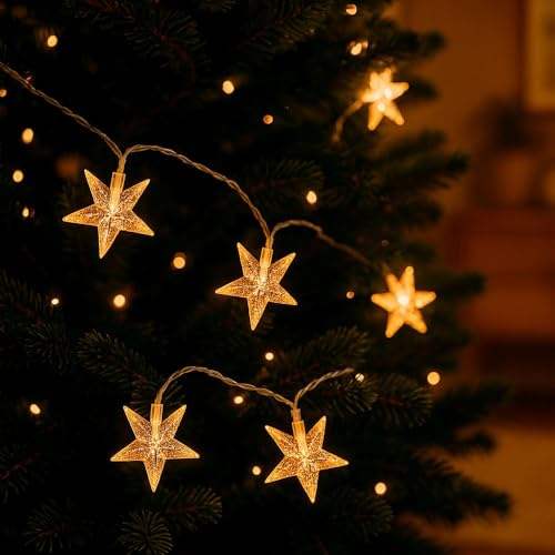 Ideen mit Herz | LED-Lichterkette Sterne | Weihnachten | Winter | Weihnachtsbeleuchtung | Fensterdeko | warmweiß | inkl. Timer | 20 LEDs | für innen und außen
