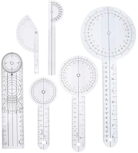 OATIPHO Set 6 Pezzi Goniometri Medici a 360 Gradi Righelli Angolari Spinali per Fisioterapia Professionale Uso Domestico e Studio Misure in CM e Pollici