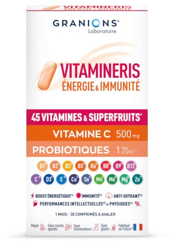 Vitamine C 500mg Granions - Multivitamines Energie Immunite - 30 Comprimes | Renforce L Energie Et Les Defenses Immunitaires, Avec Vitamine D, Zinc Et Vitamine B12 - Multivitamines Adultes, 30 Comprimes