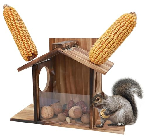 Alimentador de Ardillas De Madera - Material Madera | 13 Pulgadas Montada En La Pared Casa Grande 900 G, Estación De Alimentación Para Animales Salvajes Mejora La Atracción Para El Uso En El Jardín Y