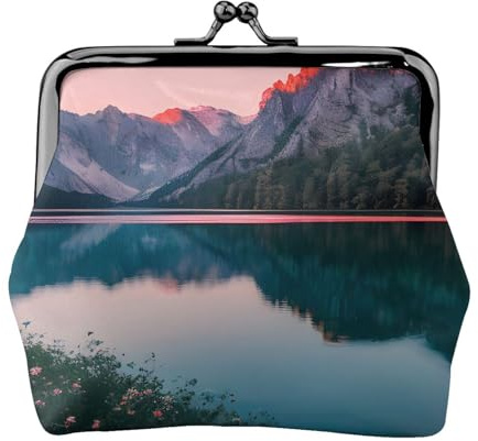 Lake and Sunset - Cartera de piel sintética de microfibra estampada con cierre de beso para organizar el cambio de llaves del lápiz labial