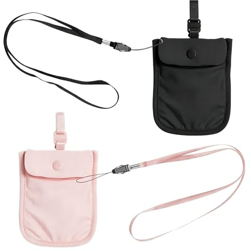 EVBOTGEE 2 Stück Brustbeutel Damen Diebstahlsicher, Schutz Reisegeldbeutel, Kleiner Brustbeutel für Pass und Karten, Verstellbares Gummiband – Ideal für Reisen