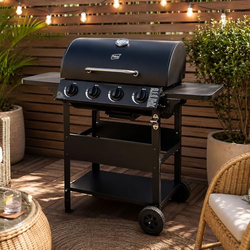 Neo 4 brännare gas grill sidohyllor värmande rack flasköppnare rostfritt stål utomhus grill automatisk tändning