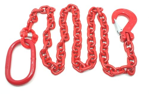 Joma-Tech | Forstkette rund | Gliedstärke: 10 mm | Länge: 2 m | Aufhängeglied und Schlupfhaken mit Falle | Rückekette für Forstarbeiten & Holzrückung | Rot