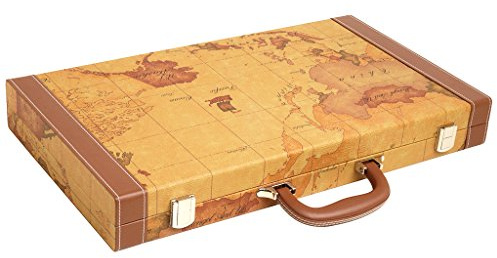 Middleton Games Jeu de Backgammon Carte du Monde 46 x 53 cm Beige - Coffret Complet