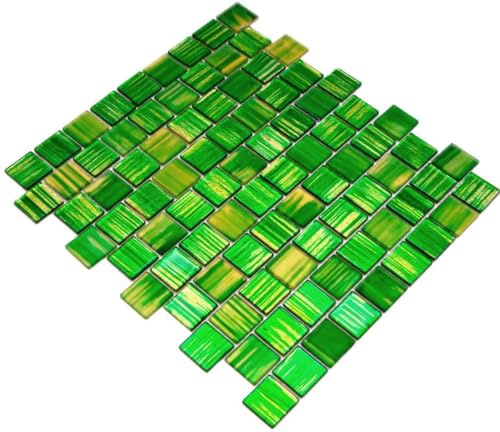 Mosaik Fliese Glasmosaik Crystal Milchglas grün klar gefrostet matt für WAND BAD WC DUSCHE KÜCHE, Mattengröße: 286x318 = 0,09 qm, Steingröße: 30x30x4 mm - 1 Matte