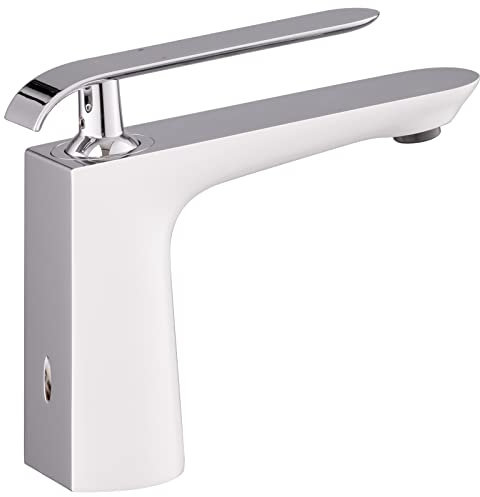 PaulGurkes Wasserhahn weiß Chrom Waschtischarmatur Mischbatterie Kran Hahn Einhandmischer