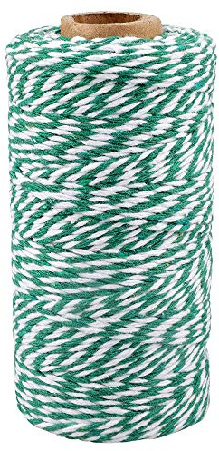 jijAcraft Grün und Weiß Baumwolle Schnur, 100m Bäcker Bindfäden Bastelschnur, zum DIY Basteln, Geschenke Verpacken, Weihnachten Dekoration
