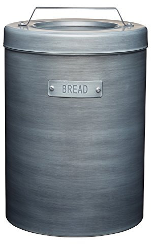 KitchenCraft Industrial Kitchen Vintage-Style Metal Bread Bin, Tall Space Saving Iron Bread Box/Pastry Storage, with Lid, 23 x 23 x 34.5 cm - Grey