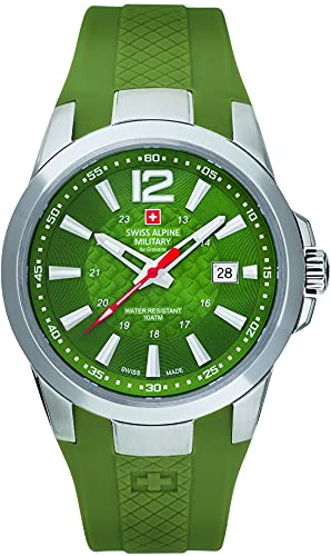 Swiss Alpine Military Reloj de hombre de Grovana verde oliva 7058.1838 10ATM fabricado en Suiza, Correa