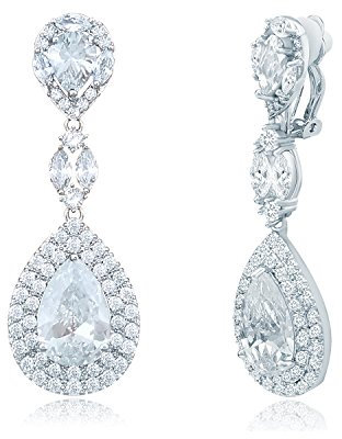 QUKE CZ Kristall Waterdrop Ohrclips Ohrhänger Ohrringe Baumeln Lange Tropfen Nicht Durchbohrte Hochzeit Ohrringe Für Damen