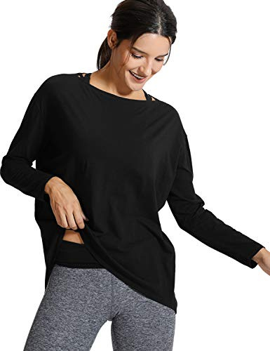 CRZ YOGA Pima Cotton Crewneck Top | Workout, Natürlich Weich, Classic Fit, Hüftlang, Gebogener Saum, Sportshirt Langarm für Damen