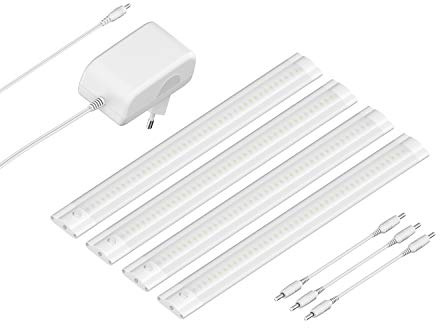 ledscom.de LED Unterbau-Leuchte SIRIS weiß matt, flach, 30cm, je 368lm, warm-weiß, 4er Set