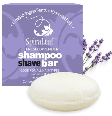 SPIRALEAF Shampoo & Shave Bar – Plant-Based Shampoo & Shave Bar for All Hair Types, Concentrated Formula with Essential Oils, Limited Ingredients,USA Made, 2.25oz -Fresh Lavender
