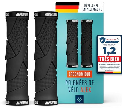 Alphatrail FitFree poignee Velo Ergonomique avec Toucher Naturel, poignée VTT Ergonomique Lock-on 22,2 mm, 1 Paire, poignée Ergonomique Velo pour randonnée, Trekking & vélo électrique