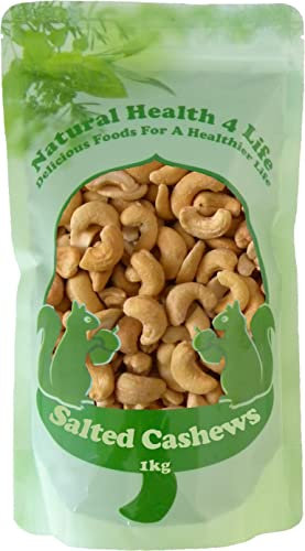 Natural Health 4 Life Baked and Salted Cashew Nuts 1kg, Whole Cashew Snack, High Protein and Fibre, Low Sugar, Vegan and Gluten Free Nuts Snacks in Resealable Pouch for Snacking and Cooking