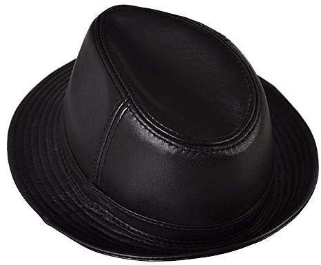 DongBao Herren Leder Fedora Trilby Hut Panamahut Lederhut,Teardrop Fedora Hut