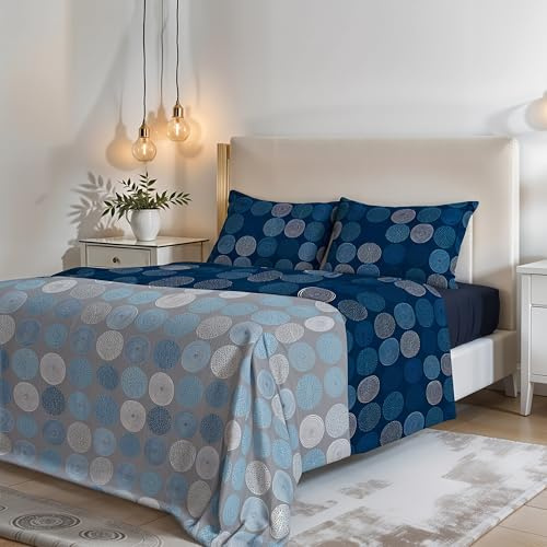 COMPLETO LETTO MATRIMONIALE NO STIRO FANTASY-Prodotto in Italia - Microfibra - Sopra 240x270 cm, Sotto 170x200 cm con Angoli Elasticizzati 25 cm, 2 Federe 50x80 cm - Ipnotic