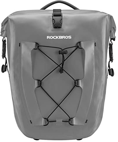 ROCKBROS Bike Pannier Bag 100% Waterproof, 25L-32L Rear Rack Bike Bag | For Rear Carrier, Bicycle Handbag for Cycling Touring Travelling, Grey