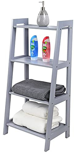 Taylor & Brown 4 Tier Ladder Shelf Wooden Storage Unit Rack Display Shelving Stand Free Standing Space Saving for Bathroom Living Room, Grey H90cm x W43cm x D30cm