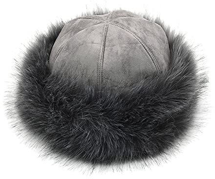 Asudaro Damen Fellmütze Pelzmütze, Fellmütze Pelzmütze Damen mütze Wintermütze Faux Fuchs Pompom Pelz Warm Weich Winter Fischerhut Fluffy Schneemütze Warm Weich Stirnband Hut für Damen,grau