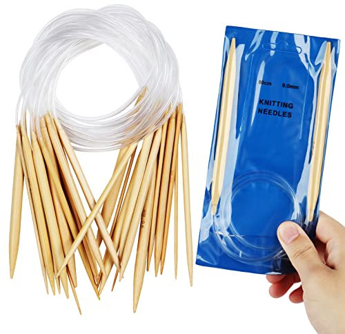 Coopay Circular Knitting Needles Set, Long 80cm 32 inch Lightweight Bamboo Circular Needles With Case, Sizes Printed, Include 10 9.0 8.0mm Large Size UK Full Set, for Tiny and Large Knitting Projects