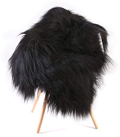 ESTRO | Echt ISLÄNDISCHER Schaffell Lammfell Teppich | Glänzend und luxuriös | Farbvielfalt ESI (Onyx, 130 cm)